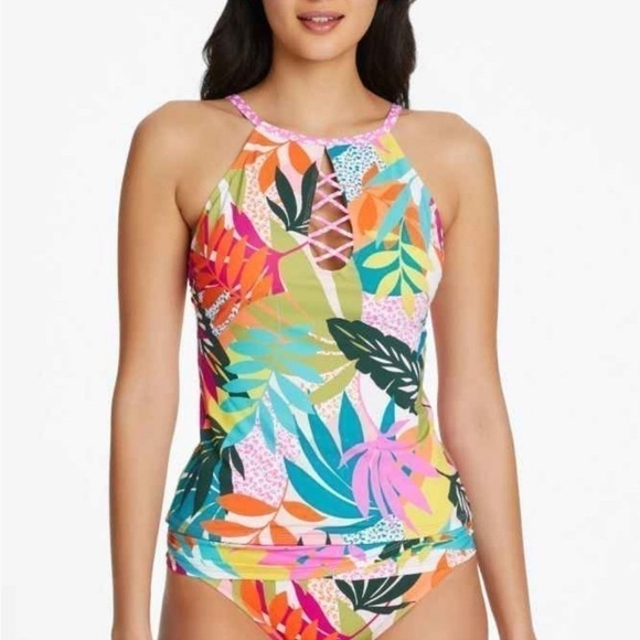 Bleu by Rod Beattie wild at Heart High-
Neck Tankini Top -Multi size 8 swimsuit - Picture 8 of 13